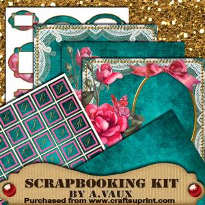 Teal and Pink Tea Roses Scrapbooking Kit