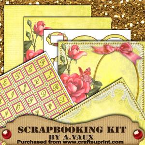 Lemon and Pink Tea Roses Scrapbooking Kit