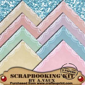 Vintage Pastel Washed Tea Lace Edge Scapbooking Paper Kit