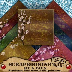Vintage Crackle Oriental Blossom 8 Scrapbooking Papers Kit