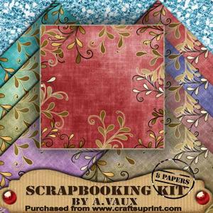 Gold Swirl Edge Mid Tea 8 Scrapbooking Papers Kit