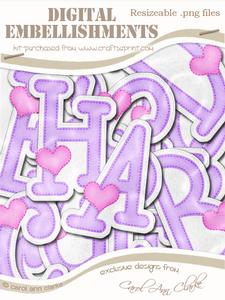 Heart Felties Uppercase Alpha Digital Embellishment