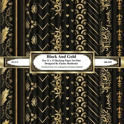 Black And Gold - Ten 12 x 12 Papers - Set One