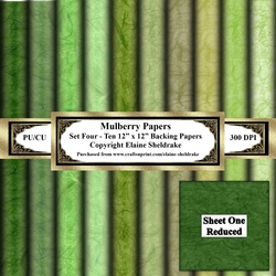 Shades Of Green Mulberry Paper - Set Four - Ten 12 x 12 Printable Backing Paper Set