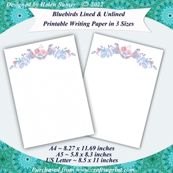 Bluebirds Lined and Plain Writing Paper in A4, A5 and US Sizes Stationery Set