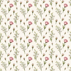 1024×1024 Seamless Watercolor Floral Pattern – Pink Roses & Lily‑of‑the‑Valley on Light Beige Background
