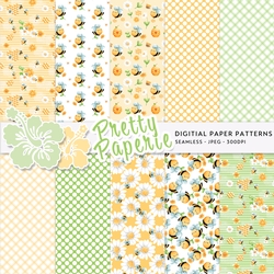 Digital Spring Bee Spring Seamless Patterns - 12inch x 12inch