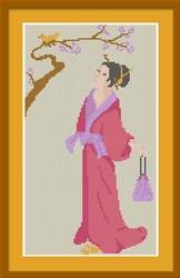 Oriental Lady in Pink Kimono Cross Stitch Chart