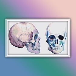 Skulls Cross Stitch Pattern 1 - Watercolor Human Anatomy Skull