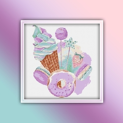 Purple Ice Cream and Lollipop Cross Stitch Pattern PDF