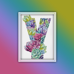 Succulent Y Alphabet Letter Monogram Cross Stitch Pattern PDF