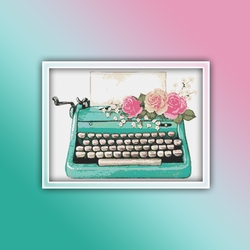 Turquoise Typewriter 1 Cross Stitch Pattern PDF