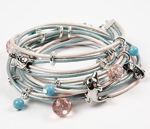 A leather bracelet with charms