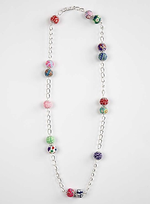 A necklace with clay beads