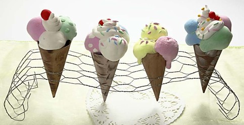 Ice Cream Cones made from Papier-M ch  cones and Silk Clay