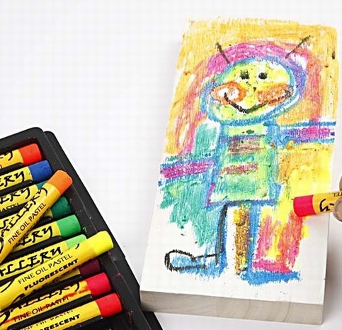 Wood Icons with Oil Pastels