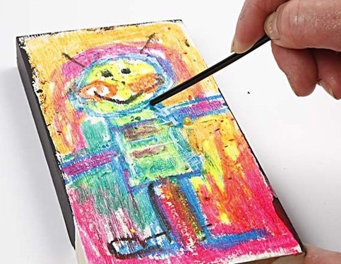 Wood Icons with Oil Pastels