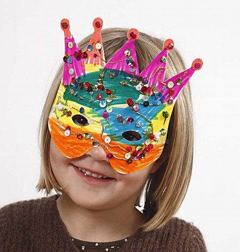 Cardboard Masks decorated with Marker Pens and Sequins