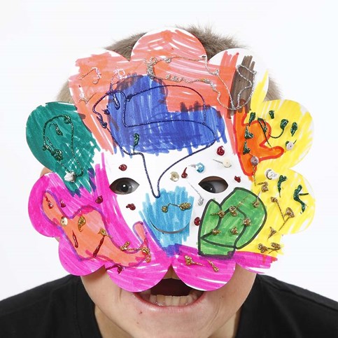 Cardboard Masks decorated with Marker Pens and Sequins