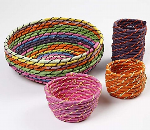 Coiled Basket Weaving bound together with stitches