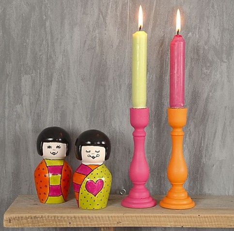 Wooden Candlesticks in Bold Colours