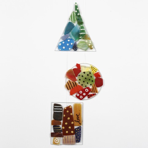 Glass Hanging Decorations with Mosaic decorated with Glass and Porcelain Markers