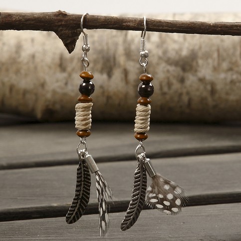 Earrings with Feathers and Beads