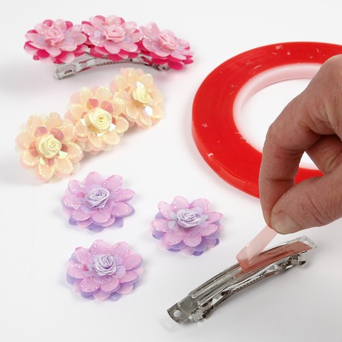 Barrettes decorated with Organza Flowers and Sequin Roses