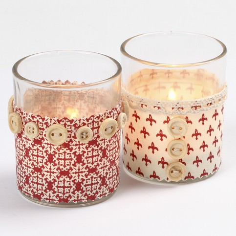 Candle Holders with Fabric and Buttons