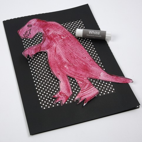 A Dinosaur Drawing on Thick Paper in a Passepartout Frame