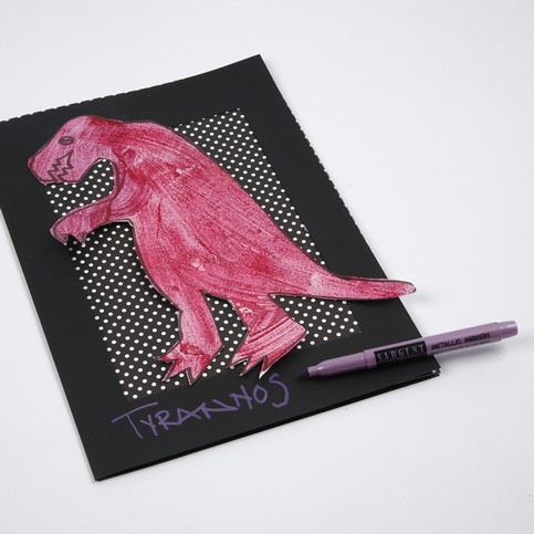 A Dinosaur Drawing on Thick Paper in a Passepartout Frame