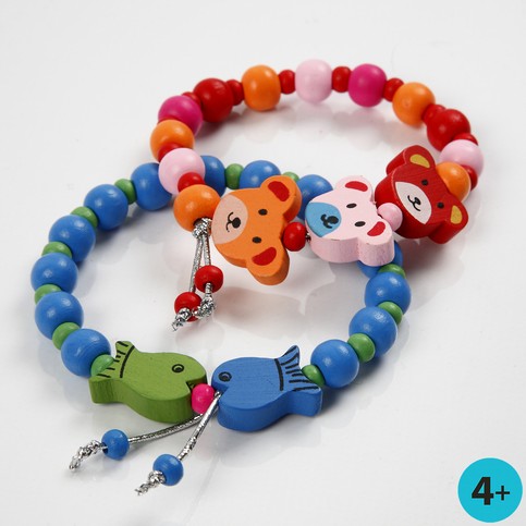 Bracelets with Wooden Beads and Shaped Wooden Beads