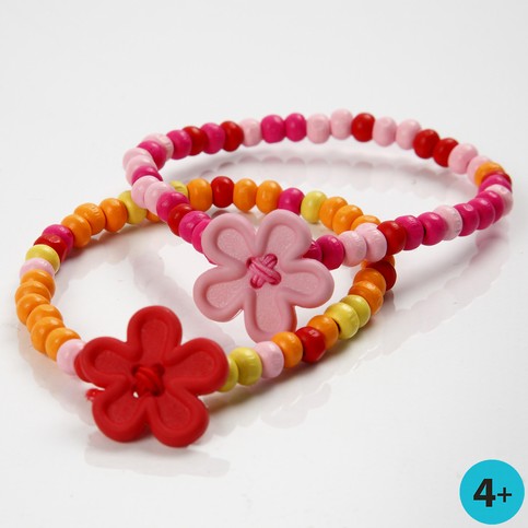 Bracelets with Wooden Beads and a Novelty Flower Button