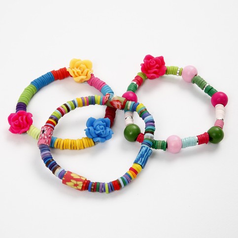 Bracelets with Clay Beads and Wooden Beads