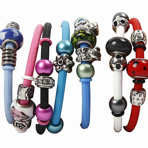 Silicone Bracelets with Glass Charm Beads