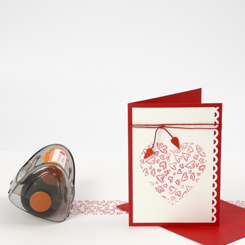 A Tablecloth and a Greeting Card with printed Hearts