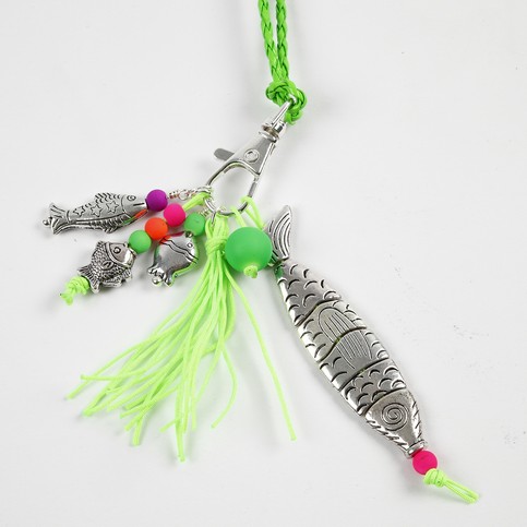 A Neon-Coloured Plaited Necklace with a Fish Pendant