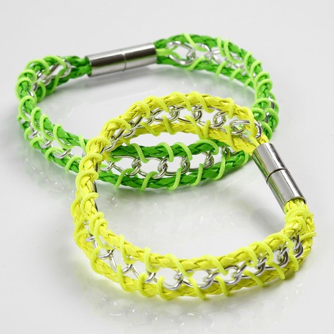 A Neon-Coloured Plaited Cord with sewn-on Piece of Jewellery Chain