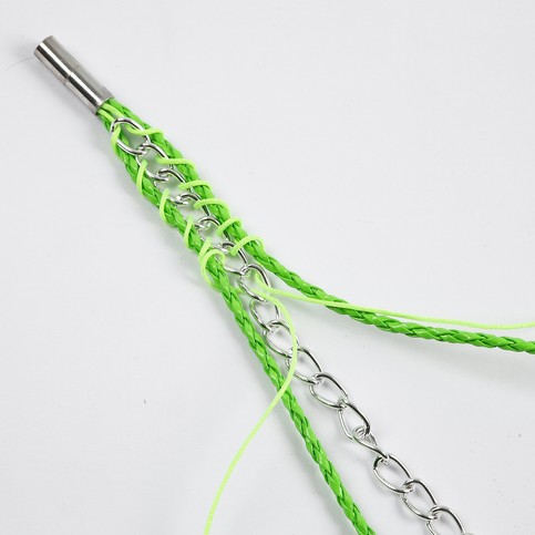 A Neon-Coloured Plaited Cord with sewn-on Piece of Jewellery Chain