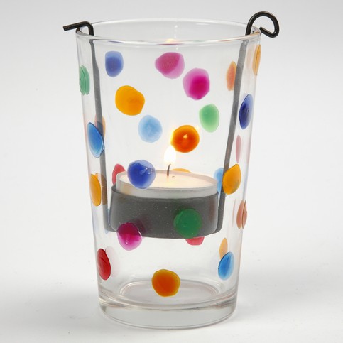 A Candle Holder decorated with colourful Dots