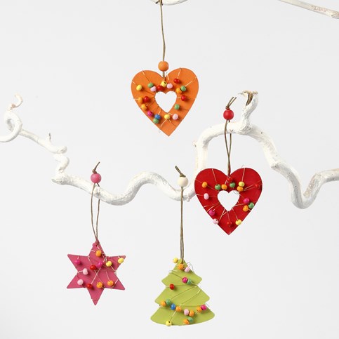 Wooden Hanging Decorations with Brass Floral Wire and Wooden Beads