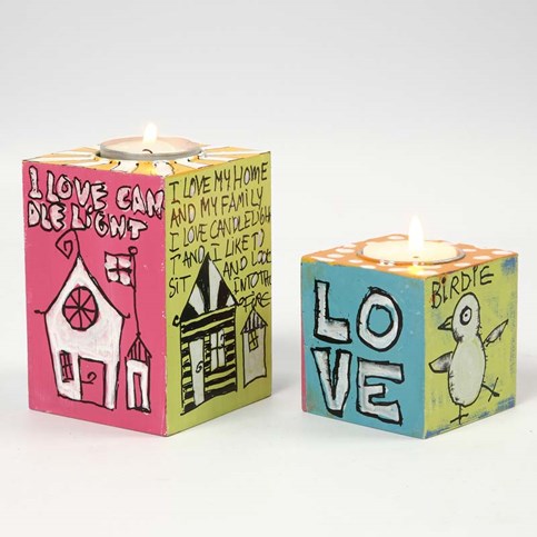 Wooden Tealight Candle Holders decorated with Uni Posca Markers