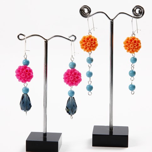 Earrings with Stone, Resin and Glass Beads