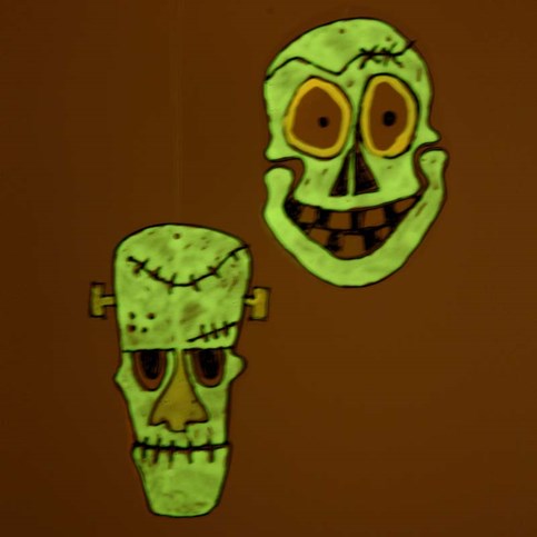 Luminescent Mask Decorations for hanging made from Hard Foil Sheets