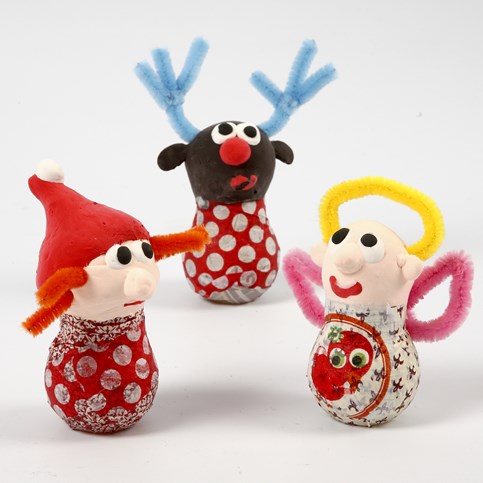 Christmas Figures made from Glass Bulbs, Silk Clay and Pipe Cleaners