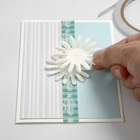 A Card Series with Pearlescent Card, Masking Tape and Paper Flowers