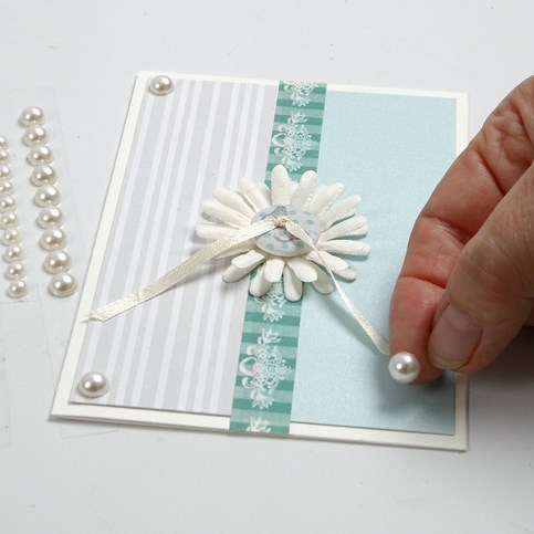 A Card Series with Pearlescent Card, Masking Tape and Paper Flowers