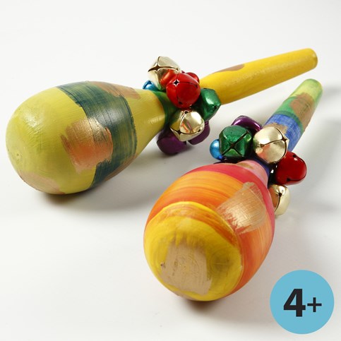 Painted Wooden Maracas decorated with Bells