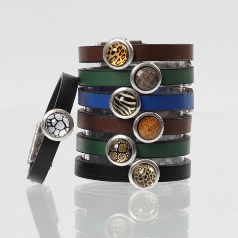 A Leather Strap Bracelet with a Cabochon in a Spacer Bead