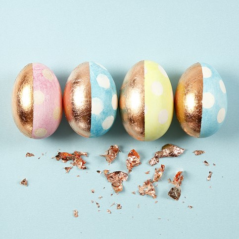 Pastel Coloured Natural Eggs with Copper Decoration and White Dots